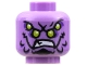 Part No: 3626cpb2790  Name: Minifigure, Head Alien with Four Lime Eyes, Dark Purple Eye Shadow, Black Chin and Markings, and Bared Teeth Pattern - Hollow Stud
