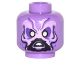 Part No: 3626pb1781  Name: Minifigure, Head Alien with Dark Purple and Lavender Eyebrows and Face, Black Lines and Beard, Yellowish Green Eyes Pattern