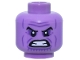 Part No: 3626pb3010  Name: Minifigure, Head Alien Black Eyebrows, Dark Purple Eye Shadow, Wrinkles, and Chin Lines, Furrowed Brow, Bared Teeth Pattern