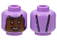 Part No: 3626pb3014  Name: Minifigure, Head Balaclava Female over Reddish Brown Face, Black Eyebrows, Dark Brown Lips, Open Mouth Smile with Top Teeth and Red Tongue Pattern
