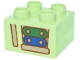 Part No: 3437pb146  Name: Duplo, Brick 2 x 2 with Tan and Dark Orange Xylophone Lower Half with Green and Blue Bars Pattern
