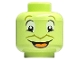 Part No: 3626pb3291  Name: Minifigure, Head Alien Olive Green Eyebrows and Nose Outline, Large White Eyes, Open Mouth Smile with Orange Tongue Pattern