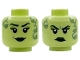 Part No: 3626pb3976  Name: Minifigure, Head Dual Sided Female Dark Green Eyebrows, Eyelashes and Lips, Lime Eye Shadow, Sand Blue Vines with Leaves, Neutral / Frown Pattern