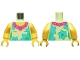 Part No: 973pb3441c01  Name: Torso Female, Dark Pink and Magenta Lei, Medium Azure and Bright Green Flowers Pattern / Yellow Arms / Yellow Hands