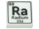 Lego part: Tile 1 x 1 with Black 'Ra', 'Radium', '88', '226' and Border Pattern