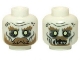 Part No: 3626pb0950  Name: Minifigure, Head Dual Sided LotR Ghost with Glowing Eyes, Moustache, and Circles on Temples, Mouth Closed / Mouth Open Pattern