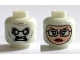 Part No: 3626pb1383  Name: Minifigure, Head Dual Sided Alien with White Eyes and Teeth / Balaclava, Light Nougat Female Face with Glasses, Red Lips Pattern