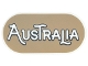 Lot ID: 295032067  Part No: 66857pb020  Name: Tile, Round 2 x 4 Oval with Black Outline 'AUSTRALIA' on Dark Tan Background Pattern