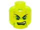 Part No: 3626cpb1425  Name: Minifigure, Head Black Pointed Eyebrows, Bright Green Eye Shadow, Open Mouth Scowl with Top Teeth Pattern - Hollow Stud