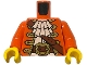 Part No: 973pb6156c01  Name: Torso Pirate Jacket Open, Gold Trim, White Shirt with Neck Ruffle, Reddish Brown Strap, Belt with Buckle, Hourglass on Back Pattern (BAM) / Reddish Orange Arms / Yellow Hands