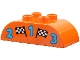 Part No: 98223pb046  Name: Duplo, Brick 2 x 4 Slope Curved Double with 2 Black and White Checkered Flags and Medium Azure Numbers 1, 2 and 3 Pattern