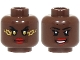Part No: 3626pb3812  Name: Minifigure, Head Dual Sided Female Black Eyebrows, Double Eyelashes, Red Lips, Stern with Gold Eyes and Energy / Open Mouth Smile with Teeth, Lower Eyelids Pattern