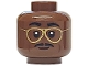 Part No: 3626pb3856  Name: Minifigure, Head Black Eyebrows and Moustache, Gold Glasses, Dark Brown Cheek Lines and Wrinkles, Neutral Pattern