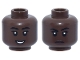 Part No: 3626pb3868  Name: Minifigure, Head Dual Sided Female Black Eyebrows, Double Eyelashes, Dark Brown Lips, Open Mouth Smile with Teeth / Closed Mouth Frown Pattern