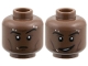 Part No: 3626pb3948  Name: Minifigure, Head Dual Sided Black Eyebrows, Dark Brown Cheek Lines, Silver Piercings and Lip Ring, Raised Eyebrow Left / Lopsided Grin Pattern