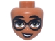 Part No: 110406  Name: Mini Doll, Head Friends with Black Eyebrows, Eyelashes and Glasses, Dark Tan Eyes, Reddish Brown Lips, Lopsided Open Mouth Smile with Teeth Pattern
