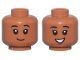 Part No: 28621pb0302  Name: Minifigure, Head Dual Sided Child, Thin Black Eyebrows, Closed Mouth Smile / Open Mouth Smile Pattern - Vented Stud