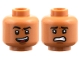 Part No: 3626pb3929  Name: Minifigure, Head Dual Sided Black Eyesbrows, Reddish Brown Chin Dimple, Open Mouth Smile with Top Teeth and Red Tongue, Raised Eyebrow Right / Scared Pattern