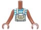 Part No: FTWpb390c01  Name: Torso Mini Doll Woman Tan Overalls with Black Belt, Pocket and Stitches, Dark Tan Mud Stains over Dark Turquoise and White Striped Top Pattern, Sienna Arms with Hands