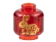 Part No: 28621pb0039  Name: Minifigure, Head without Face with Gold Rabbit Pattern on Both Sides - Vented Stud