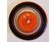 Part No: 35394pb004  Name: Dish 4 x 4 Inverted (Radar) with Open Stud with Black, Orange and Metallic Silver Circles Pattern