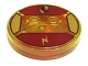 Part No: 18605c02pb16  Name: Dimensions Toy Tag 4 x 4 x 2/3 with 2 Studs and Trans-Orange Bottom with Hogwarts Gryffindor Crest and Gold Lightning Bolt on Dark Red Background Pattern (Harry Potter)