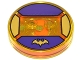 Lot ID: 362019438  Part No: 18605c02pb22  Name: Dimensions Toy Tag 4 x 4 x 2/3 with 2 Studs and Trans-Orange Bottom with Yellow Bat Batman Logo on Dark Purple Background Pattern (Batgirl)