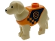 Part No: 105143pb05  Name: Dog, Labrador / Rescue Dog with Molded Orange Vest and Printed Dark Blue Panel and Squares with Coast Guard Logo Badge Pattern
