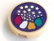 Part No: 14769pb0519  Name: Tile, Round 2 x 2 with Bottom Stud Holder with Paint Patches, Silver Stars and Dots Pattern (Sticker) - Set 41687