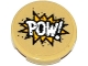 Part No: 14769pb104  Name: Tile, Round 2 x 2 with Bottom Stud Holder with 'POW!' in Yellow Starburst Explosion Pattern (Sticker) - Set 76053