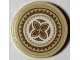 Part No: 14769pb329  Name: Tile, Round 2 x 2 with Bottom Stud Holder with Medium Nougat, Tan and White Hawaiian Tribal Pattern (Sticker) - Set 41149
