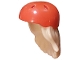 Part No: 2137pb04  Name: Mini Doll, Hair Combo, Hair with Hat, Long with Molded Reddish Orange Bicycle Helmet Pattern