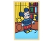Part No: 26603pb622  Name: Tile 2 x 3 with Picture of Mickey Mouse, Yellow Curtain,  Medium Azure Floor and Dark Orange Shelf with Books and Trophies Pattern (Sticker) - Set 43302