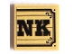Lot ID: 299597363  Part No: 3068pb0820  Name: Tile 2 x 2 with Black 'NK' on Wood Plaque Background Pattern (Sticker) - Set 70800