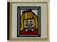 Part No: 3068pb1896  Name: Tile 2 x 2 with Framed Minifigure Photo with Yellow Hair, Red Jumper and Grin with Braces Pattern (Sticker) - Set 21330