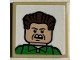 Part No: 3068pb1898  Name: Tile 2 x 2 with Minifigure Portrait with Dark Brown Hair, Green Shirt, Angry Face Pattern (Sticker) - Set 21330