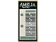 Part No: 3069pb1372  Name: Tile 1 x 2 with Dark Green and White Sign with 'AMELIA', Text Lines, Sand Green Dots and Rectangles Pattern