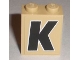 Part No: 3245cpb004  Name: Brick 1 x 2 x 2 with Inside Stud Holder with Black Capital Letter K with White Outline Pattern (Sticker) - Set 8211