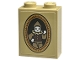Part No: 3245cpb220  Name: Brick 1 x 2 x 2 with Inside Stud Holder with Picture of Mime Minifigure with Neck Ruff in Gold Frame Pattern (Sticker) - Set 40577