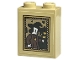 Part No: 3245cpb222  Name: Brick 1 x 2 x 2 with Inside Stud Holder with Picture of Wizard with Medallion, Wand and Stars in Gold Frame Pattern (Sticker) - Set 40577