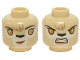 Part No: 3626cpb1223  Name: Minifigure, Head Dual Sided Alien Chima Lion Female with Orange Eyes, Black Nose, Forelock, Crooked Smile / Bared Teeth Pattern - Hollow Stud