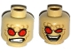 Part No: 3626cpb1585  Name: Minifigure, Head Dual Sided Alien with Red Eyes, Dark Tan Wrinkles, Angry Clenched Teeth / Evil Smile Pattern - Hollow Stud