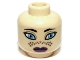Part No: 3626pb0672  Name: Minifigure, Head Female Black Eyebrows, Eyelashes, Large Dark Azure Eyes, Dark Purple Lips, Dark Tan Markings, Neutral Pattern