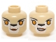Part No: 3626pb1141  Name: Minifigure, Head Dual Sided Alien Chima Lion Female Bright Light Orange Eyes, Black Nose, Neutral / Crooked Smile Pattern (Li'Ella)