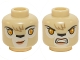 Part No: 3626pb1223  Name: Minifigure, Head Dual Sided Alien Chima Lion Female with Orange Eyes, Black Nose, Forelock, Crooked Smile / Bared Teeth Pattern