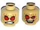 Part No: 3626pb1585  Name: Minifigure, Head Dual Sided Alien with Red Eyes, Dark Tan Wrinkles, Angry Clenched Teeth / Evil Smile Pattern