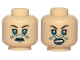 Part No: 3626pb2099  Name: Minifigure, Head Dual Sided Female, Dark Blue Lips, Blue Tattoo, Neutral / Angry Pattern (SW Barriss Offee)