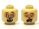Part No: 3626pb2772  Name: Minifigure, Head Dual Sided Alien Black Eyebrows, Nougat Face, Gold Eyes and Surprised Open Mouth with Top Teeth and Red Tongue / Sleeping with Drool Pattern