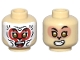 Part No: 3626pb3500  Name: Minifigure, Head Dual Sided Alien Black Eyebrows, Gold Eyes, Open Mouth Smile with Teeth, White and Red Face Paint with Animal Stripes / Nougat Face Pattern