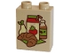 Part No: 4066pb851  Name: Duplo, Brick 1 x 2 x 2 with Bright Light Yellow, Lime, Medium Nougat and Red Bottle, Croissant, Juice Package with Straw, Strawberry and Pear on Rug Pattern